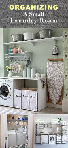 an image of a laundry room with the title organizing a small laundry room