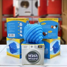 three boxes of wash wizard are stacked on top of each other