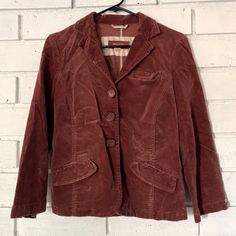 Reddish Brown Blazer. New Without Tags. Size Medium Casual Red Blazer For Fall, Fitted Burgundy Casual Outerwear, Casual Burgundy Outerwear With Buttons, Casual Fitted Burgundy Outerwear, Red Cotton Blazer For Winter, Casual Red Fall Blazer, Red Cotton Blazer For Spring, Casual Burgundy Outerwear With Pockets, Casual Red Blazer For Winter