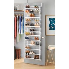 an over the door shoe rack in a closet