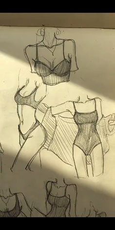 sketches of women's swimsuits are shown in this drawing