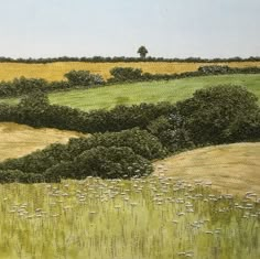 an oil painting of sheep grazing in a field