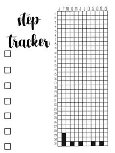 a graph paper with the words step tracker written in black and white on top of it