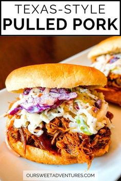 two pulled pork sandwiches on a white plate