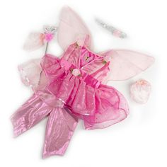 a pink fairy costume and accessories on a white background with space for text or image