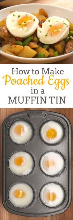 how to make poached eggs in a muffin tin with text overlay