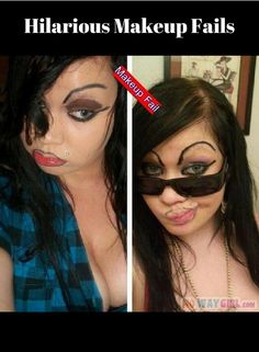 two pictures one with makeup and the other with fake eyelashes