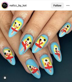 SpongeBob popsicle nails Popsicle Nails, Spongebob Popsicle, Spongebob Nails, Quartz Nails, Really Cute Nails, Round Nails, Cute Nail Art, Dream Nails