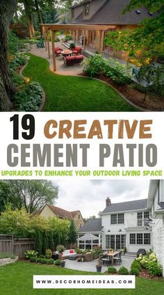 an outdoor living space with grass and trees in the background, is featured on this page