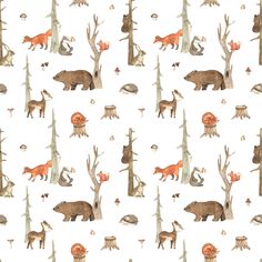 an animal themed wallpaper with trees and animals