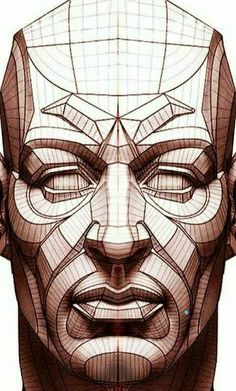 a drawing of a man's face with lines on it and the head is made up