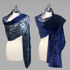 A very elegant velvet shawl for your wedding party or evening dress. Made of luxury velvet.  Color: navy blue with grey  (other colors are available) Size: 190 cm x 48 cm approx.  The shawl comes two sided and is warm and luxurious. Choose two colors you want to match. You can use it as a wrap, shawl or stola. WE have matching bags in our Etsy Shop! WE accept credit cards! Warning: Although the fabric we use is of high quality, in certain cases during high humidity of air / humid skin etc. dark Luxury Velvet Shawl For Festive Occasions, Luxury Multicolor Shawl For Wedding, Formal Shawl, Velvet Shrug, Evening Shawls, Velvet Shawl, Bolero Shrug, Wrap Shawl, Velvet Color