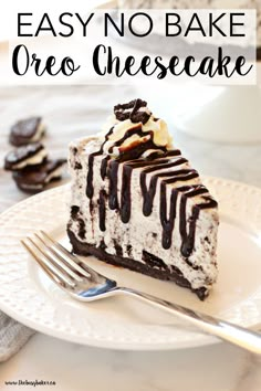 easy no bake oreo cheesecake on a white plate