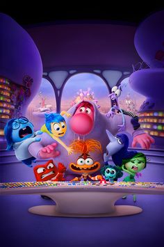 an animated movie scene with many characters