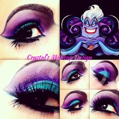 ursula makeup tutorial - I should do this. These are my colors. Ursula Makeup Tutorial, Ursula Makeup, Disney Eye Makeup, Disney Inspired Makeup, Disney Eyes, Ursula Costume, Makeup Tutorial Step By Step, Disney Makeup, Eye Makeup Pictures