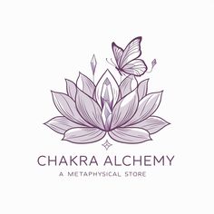 the logo for chakra alchemy, a metaphaical store with butterflies on it