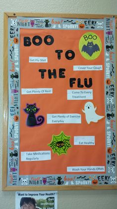 Halloween flu bulletin board Nephrology Nurse, Diversity Bulletin Board, Dorm Bulletin Boards, Social Work Quotes, October Bulletin Boards, Office Bulletin Boards