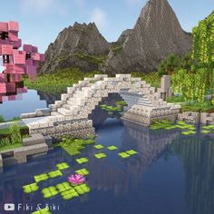 Minecraft Oasis Build, Cobblestone Bridge Minecraft, Small Simple Minecraft Builds, Cherry Blossom Bakery Minecraft, Fairytail Minecraft Builds, Minecraft Business Building, Arch Bridge Minecraft, Minecraft Hideout, Ethereal Minecraft Builds