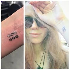 two pictures one showing a woman's arm and the other shows a tattoo on her wrist