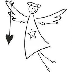 an angel holding a heart with stars on it