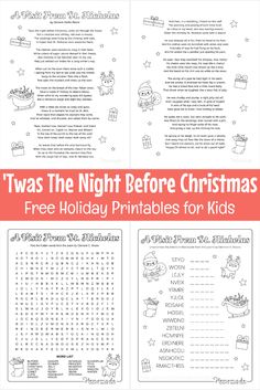 two christmas themed worksheets with the words twast the night before christmas