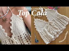 crochet top with lace and beading on the bottom, next to an image of