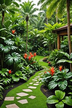 a garden with lots of plants and trees