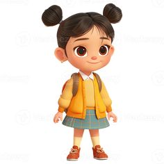 Cute cartoon girl student isolated on transparent background. Small Cartoon, People Drawings, Student Cartoon, Car Sketch, Cartoon Girl, Cityscape Photos, Logo Banners, Cartoon Icons