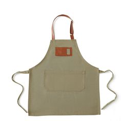 an apron with a leather pocket on the front