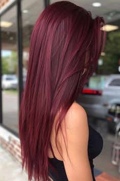 Red Hair For Neutral Undertones, Half Back Half Red Hair, Cherry Coke Hair With Money Piece, Dark Roots Red Ends, Red Front Pieces Hair, Cherry Coca Cola Hair Color, Lavender Red Hair, All Over Color Ideas For Brunettes, Red Dimensional Hair Color