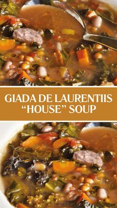 Giada De Laurentiis “House” Soup Giada’s House Soup, Giada House Soup, Leek Soup Recipes, Dinner Soups, Mediterranean Soup, Kielbasa Soup, Giada De Laurentiis Recipes, Leeks Soup Recipes, Healing Soup