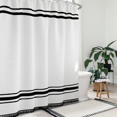 PRICES MAY VARY. SHOWER CURTAIN 96 INCHES LONG【Size & Material】 100% knitted fabric for a softer feel and a waterproof coating on the inside, so you can enjoy your bath without worrying about it clinging to your skin. 72x96 (width and height) is the standard size and takes care of every corner. The top metal ring is reinforced so you don't have to worry about it falling off, and we have 12 plastic hooks for you to use in case you need them. 96 INCH SHOWER CURTAIN【Design】 The classic black and wh 96 Inch Shower Curtain, Striped Shower Curtain, Black And White Shower Curtain, Extra Long Shower Curtain, Farmhouse Shower Curtain, Long Shower Curtains, Black Shower Curtains, Farmhouse Shower, Bathroom Farmhouse Style