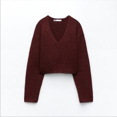 Brand New/Never Worn Don’t Have A Poshmark Account? Use Code: Madelinegrac926 To Receive An Extra $10. Burgundy Crop Sweater, Burgundy Sweater Drown Tightw, Oversized Long Sleeve Burgundy Sweater, Burgundy Crew Neck Sweater, Cozy Zara V-neck Sweater, Maroon Sweater, Zara Sweater, Burgundy Sweater, Colorful Sweaters