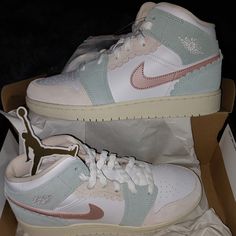 New In Box Size 7y Nike Jordan 1 Also Fits Women Size 8.5 Jordan 1 Colors, Womens Jordans, Nike Jordan, Jordan Shoes, Jordan 1, Pink Blue, Cute Shoes, Athletic Shoes, Womens Sizes