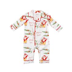 Perfectly printed santa fabric.Made of soft knit for comfort.95% cotton - 5 % Spandex Playful Long-sleeve Bubble Romper For Loungewear, Playful Long Sleeve Bubble Romper For Loungewear, White Long Sleeve Jumpsuits And Rompers For Playwear, White Long Sleeve Bubble Romper For Loungewear, White Long Sleeve Bubble Romper For Playwear, Long Sleeve Cotton Onesie For Holiday, Cotton Long Sleeve Onesie For Holiday, Playful White Jumpsuits And Rompers For Loungewear, White Holiday Onesie For Winter