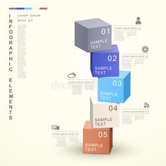 an info graphic design with cubes and numbers in the middle, on top of each other