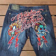 Christian Audigier Skulls Embroidered Spell Out Jeans Men’s Size 42x34 Good Condition Christian Audigier, Jeans Men, Black Blue, Mens Jeans, Blue Black, Man Shop, Blue, Quick Saves, Black