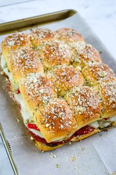 a close up of a sandwich on a tray