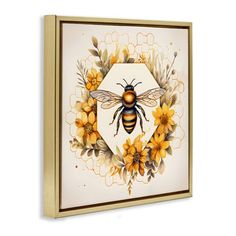 a bee with yellow flowers and leaves on it's body is mounted on a wall