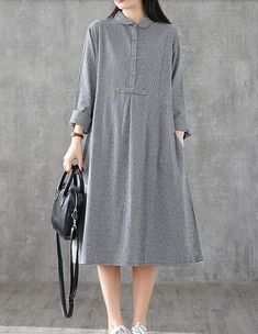 Long Sleeve Summer Spring Cotton Linen Women loose Dresses Nigeria Dress, Frock Designs For Women, Loose Dresses, Cotton Long Dress, Cotton Linen Dresses, Cotton Dress Summer, Stylish Dress Book, Loose Fitting Dresses, Korean Dress