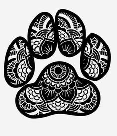 a black and white dog paw with an intricate design on it's left side