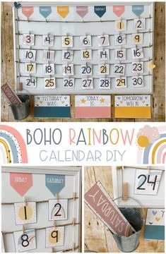 the boho rainbow calendar is hanging on a wall