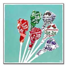 a group of lollipops with the words love written on them