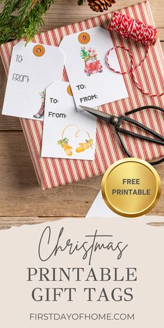 Wrapped gift shown with printed Christmas gift tags. Text overlay reads "Christmas Printable Gift Tags". Christmas Gift Tag Free Printable, Merry Christmas Tags Printable Free, Printable Christmas Tags Free, Free Christmas Gift Tags Printable, Gift Tag Template Free Printable, Free Christmas Gift Tags, Gift Tag Template Free, Printable Holiday Tags, Free Christmas Tags