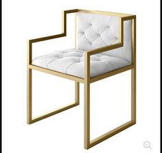 a white chair with gold frame and leather upholstered in the back, on a white background