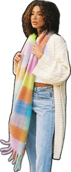 Warm Acrylic Scarves For Fall, Casual Plaid Scarves For Cold Weather, Fall Acrylic Scarves, Trendy Winter Scarves One Size, Winter Casual Scarves One Size, Trendy One Size Winter Scarves, Casual Winter Scarves One Size, Casual Soft Knit Winter Scarves, Casual Soft Knit Scarves For Winter