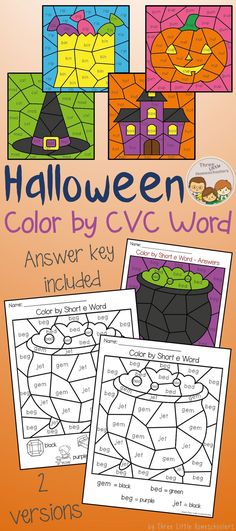 halloween color by cvc word worksheet with pictures and words to help students learn how