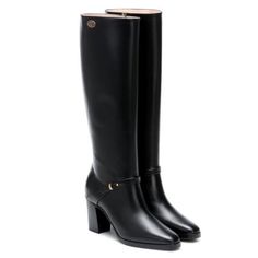 Designer- Gucci Style- Marmont Elite Gg Calf Leather Knee High Boots With Block Heel Color- Black With Gold Hardware Size- 36.5 Retail Price- $1,250 Condition- Brand New In Original Box, Authenticity Cards, 2 Silk Dustbags Gucci Black Boots, Black Leather Knee High Boots, Gucci Boots, Boho Boots, Leather Knee High Boots, Leather Boots Heels, Gogo Boots, Tall Leather Boots, Harness Boots