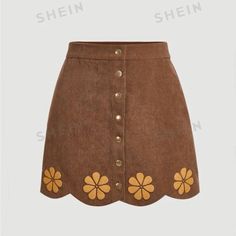 Brand New Shein Skirt. Never Worn In Brand New Condition. Spring Brown Skirt With Buttons, Brown Buttoned Skirt For Spring, Spring Brown Buttoned Skirt, Cute Brown Bottoms For Spring, Trendy Brown Skirt For Spring, Cute Brown Spring Bottoms, Skirts Shein, Shein Skirts, Cord Skirt