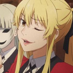 two anime characters with blonde hair and black eyes